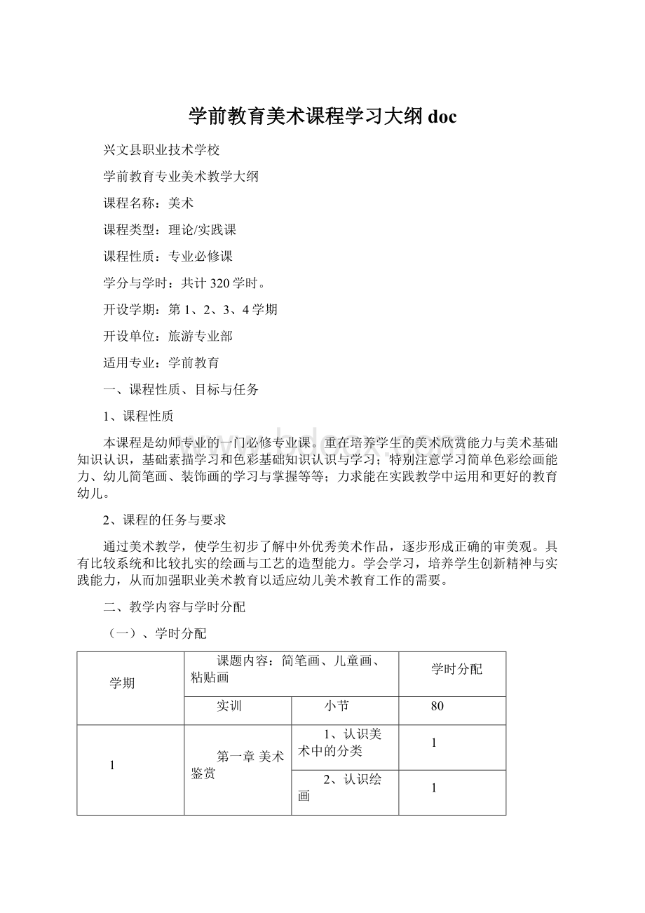 学前教育美术课程学习大纲doc.docx