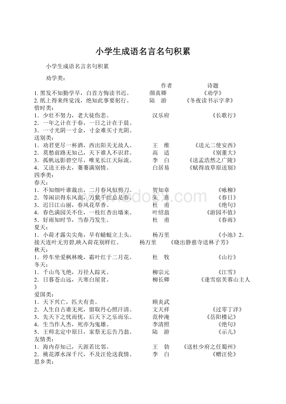 小学生成语名言名句积累Word文档下载推荐.docx