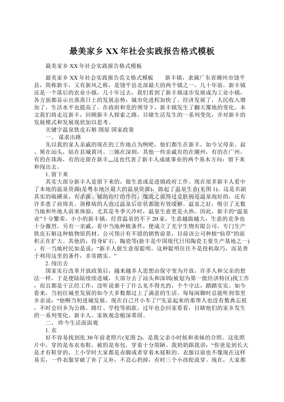 最美家乡XX年社会实践报告格式模板Word格式文档下载.docx