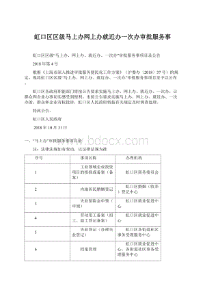 虹口区区级马上办网上办就近办一次办审批服务事Word下载.docx