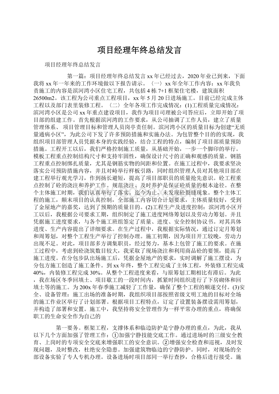 项目经理年终总结发言.docx_第1页