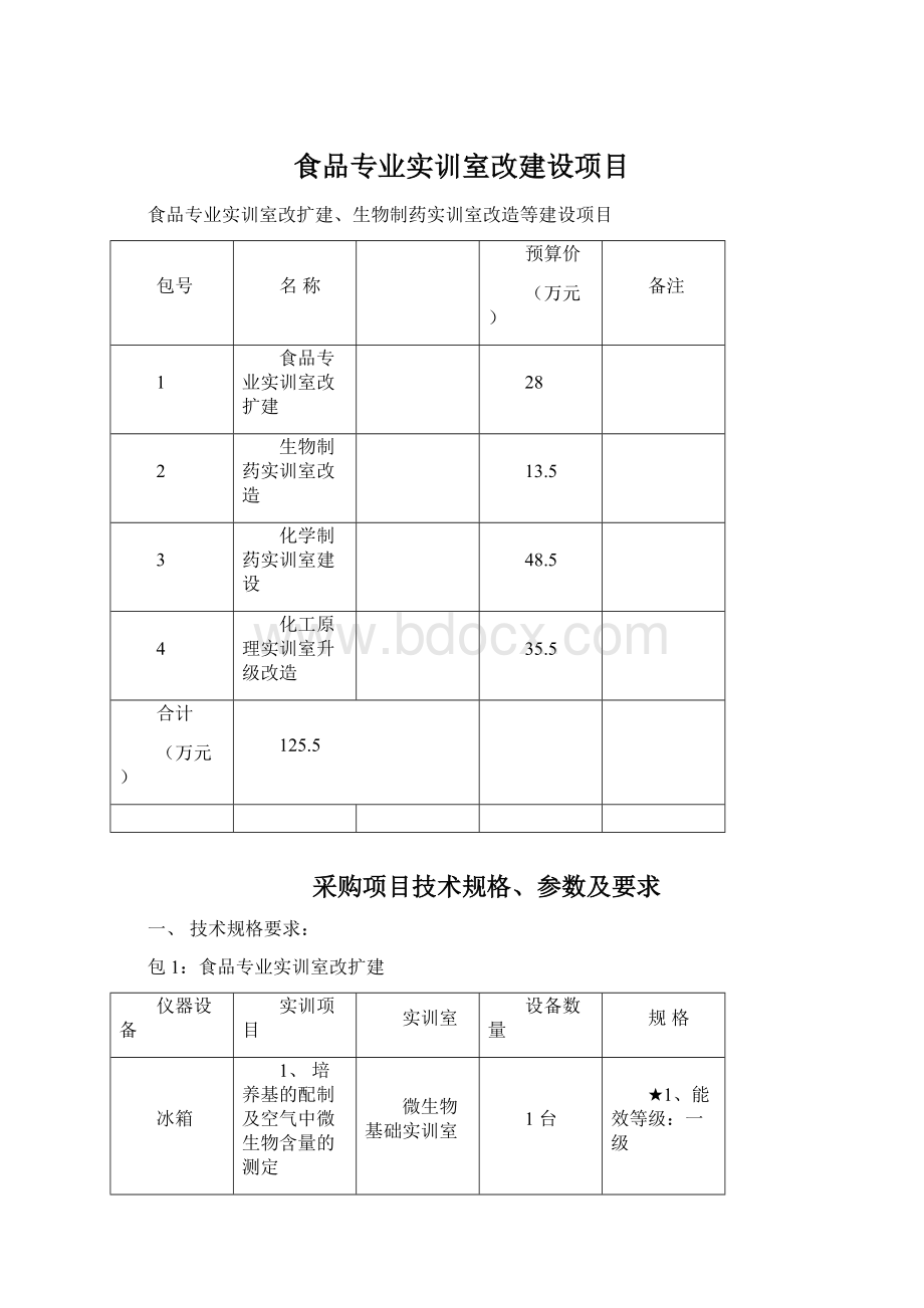 食品专业实训室改建设项目Word文件下载.docx