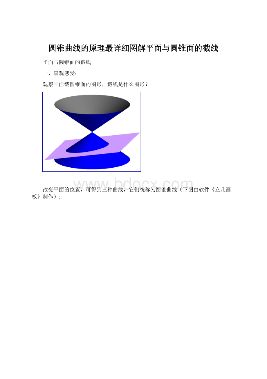 圆锥曲线的原理最详细图解平面与圆锥面的截线Word格式文档下载.docx