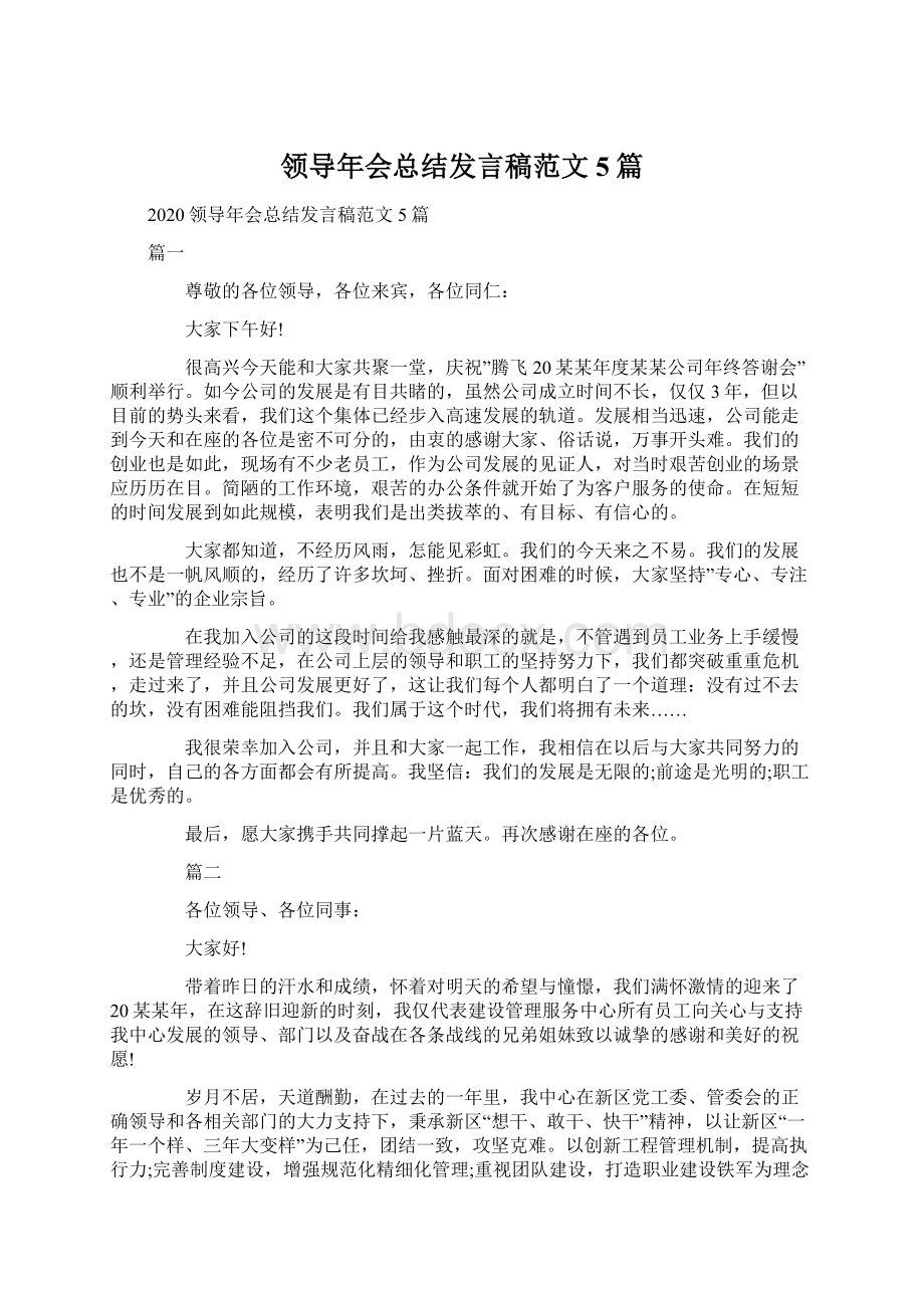 领导年会总结发言稿范文5篇Word下载.docx_第1页