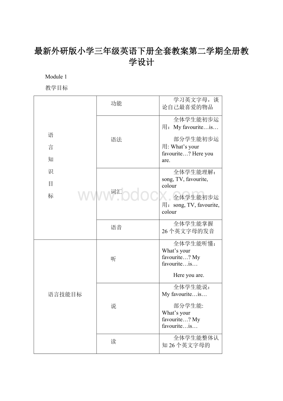 最新外研版小学三年级英语下册全套教案第二学期全册教学设计Word文档下载推荐.docx