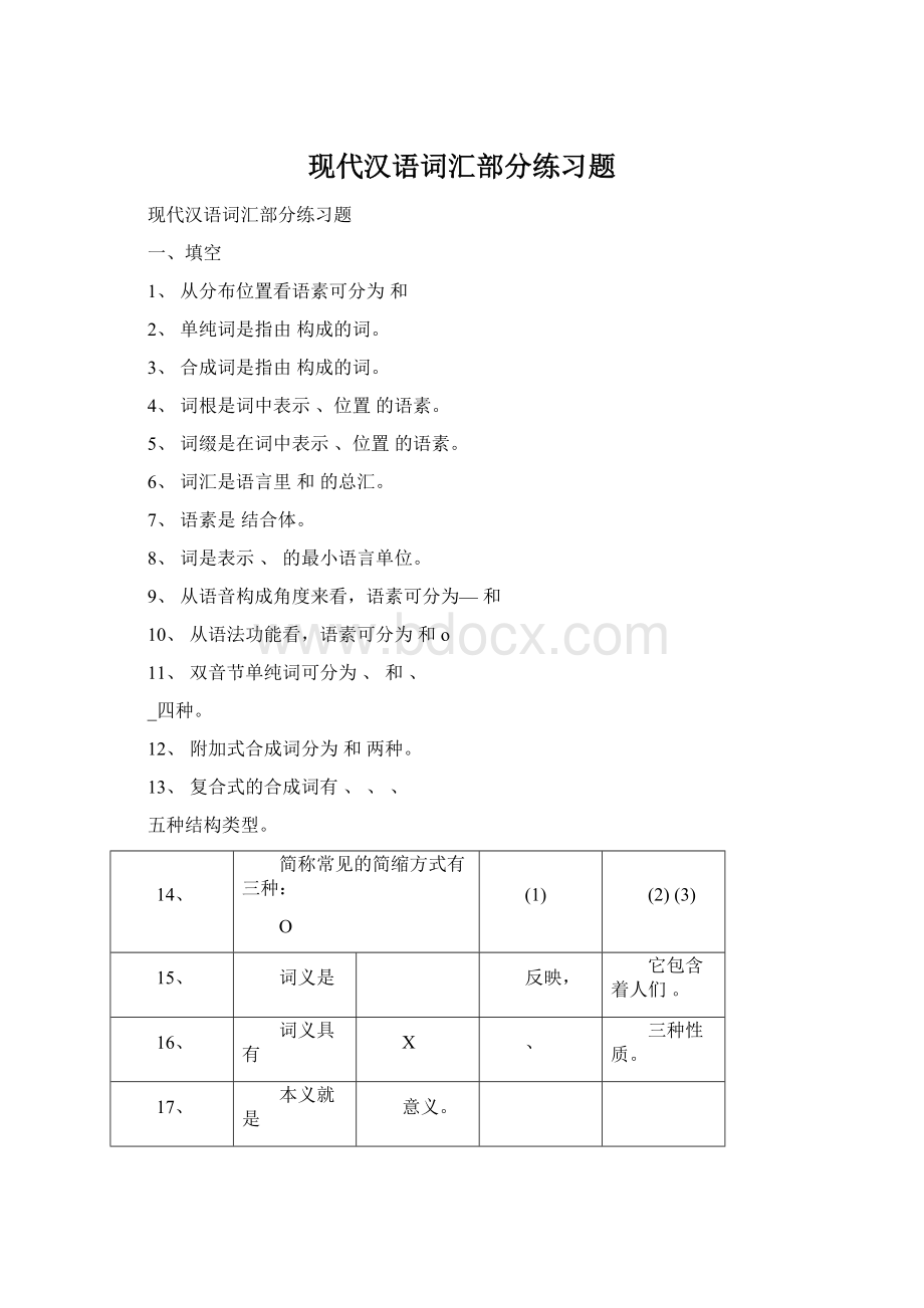 现代汉语词汇部分练习题.docx