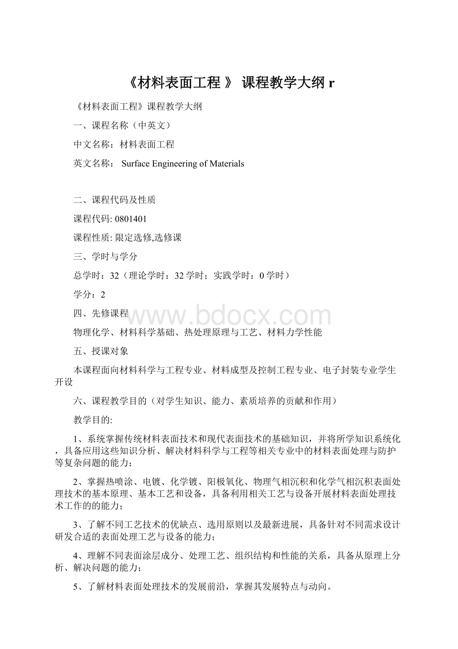 《材料表面工程 》 课程教学大纲rWord格式文档下载.docx