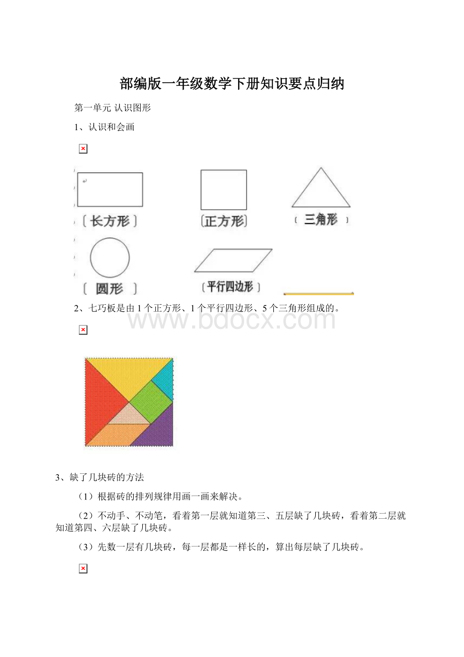 部编版一年级数学下册知识要点归纳Word文档下载推荐.docx