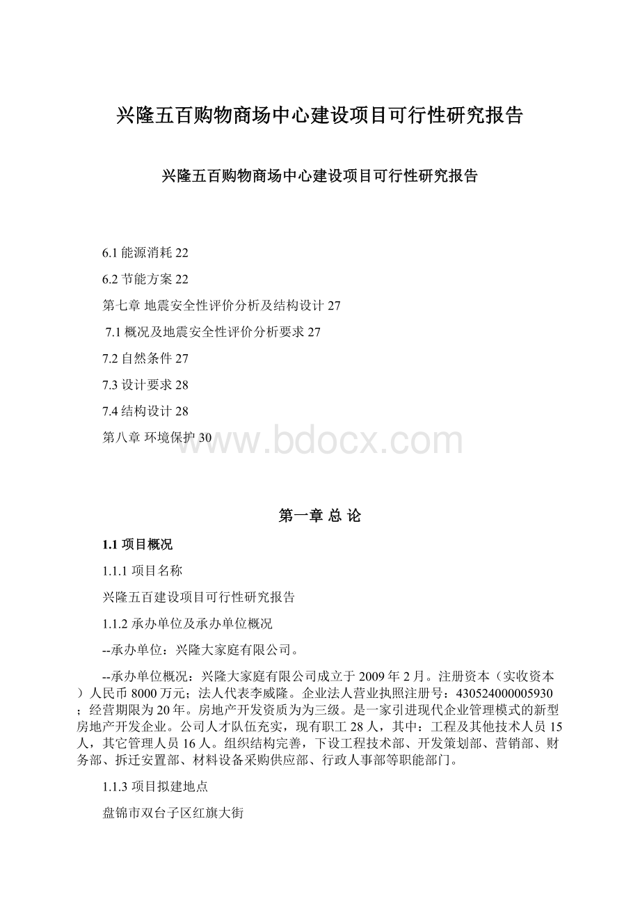 兴隆五百购物商场中心建设项目可行性研究报告.docx