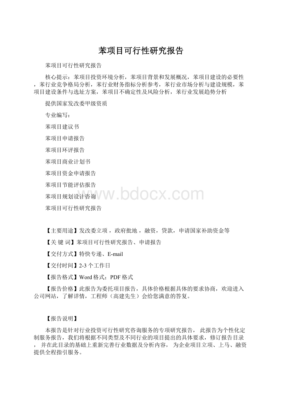 苯项目可行性研究报告.docx_第1页