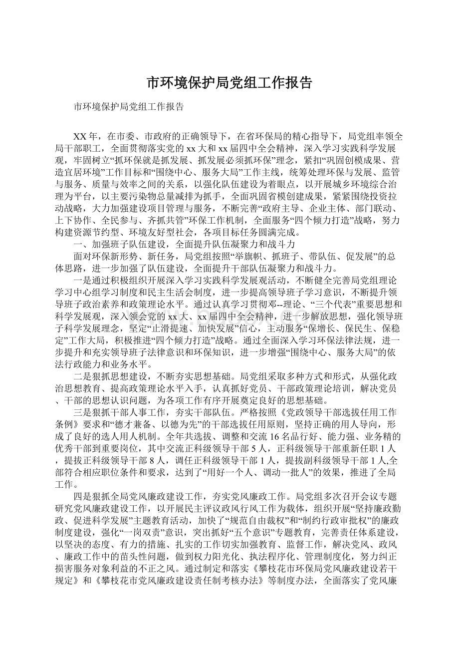 市环境保护局党组工作报告.docx