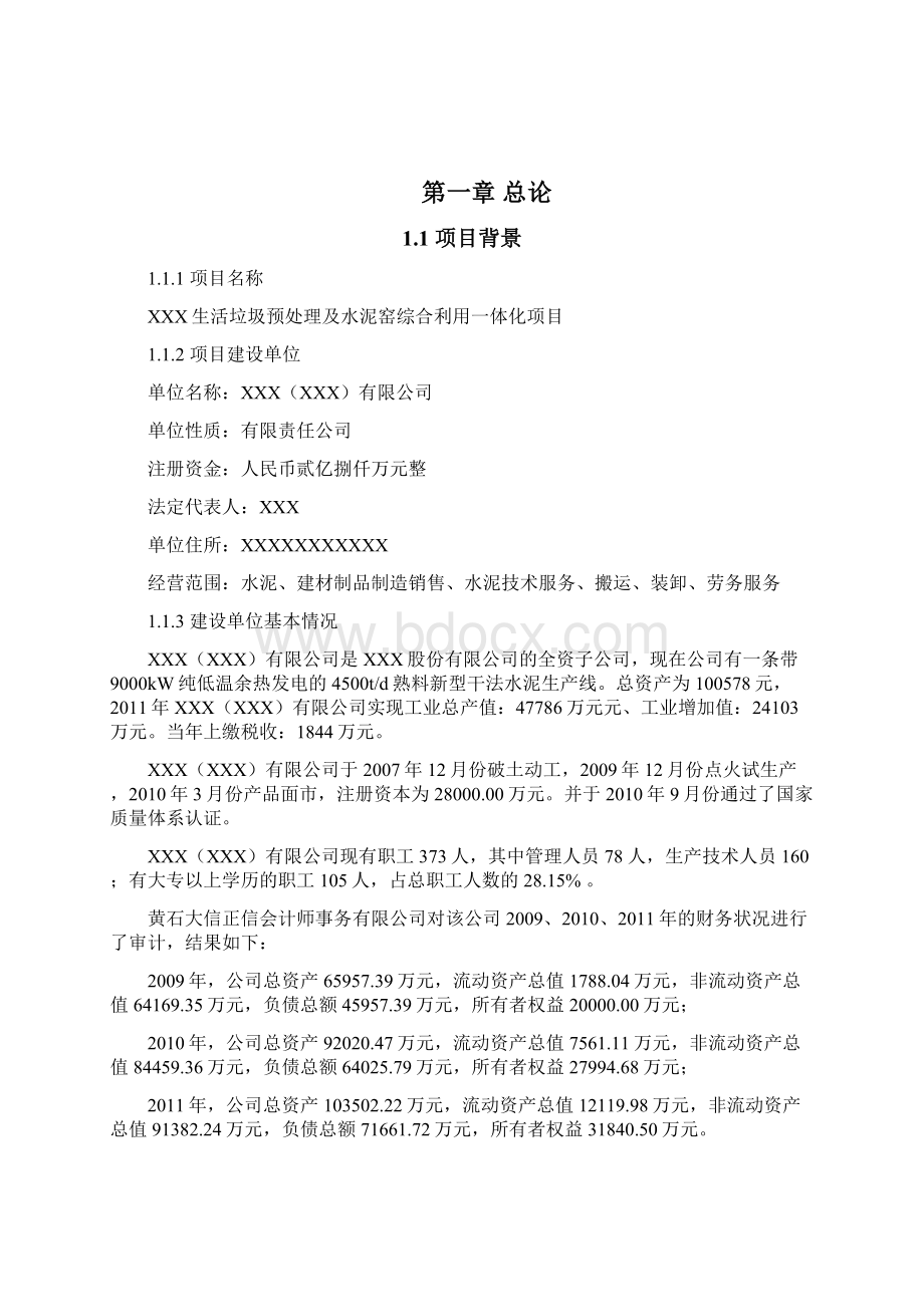 生活垃圾预处理及水泥窑综合利用一体化项目建设可行性研究报告财务表.docx_第2页