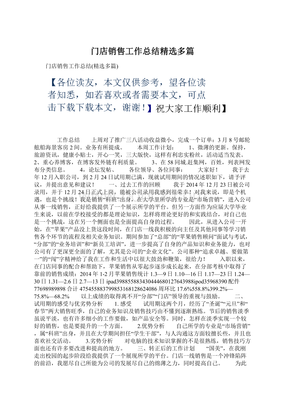 门店销售工作总结精选多篇.docx