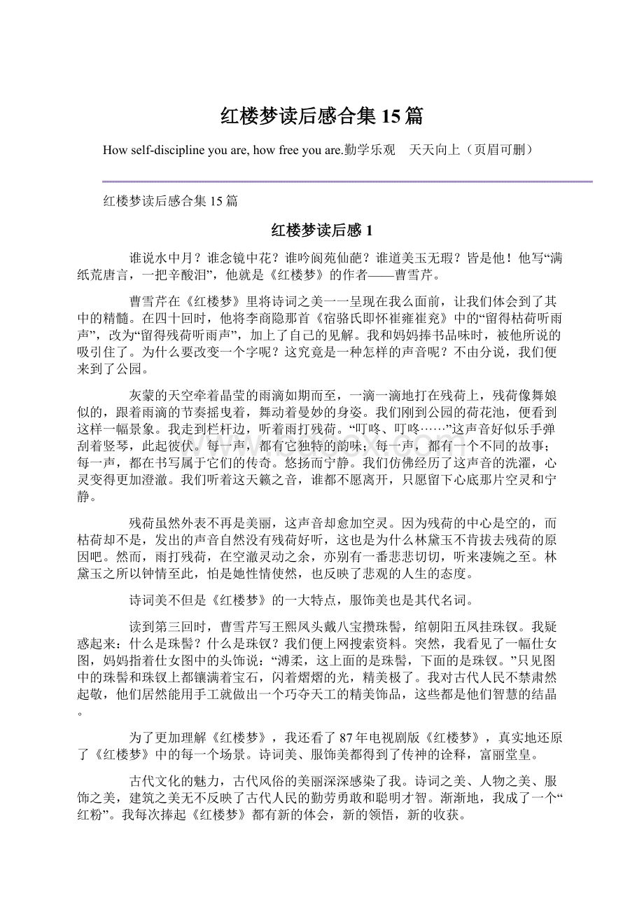 红楼梦读后感合集15篇文档格式.docx_第1页