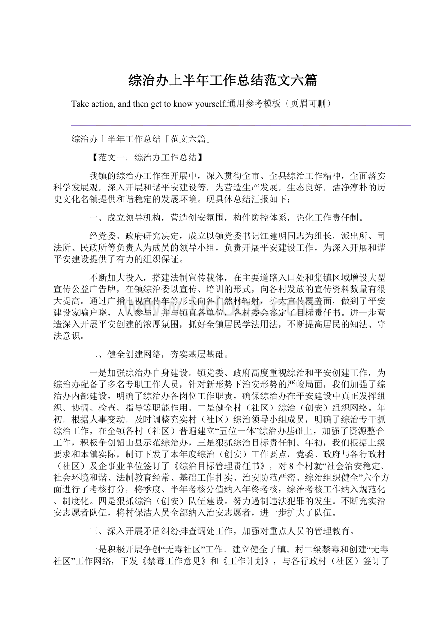 综治办上半年工作总结范文六篇.docx