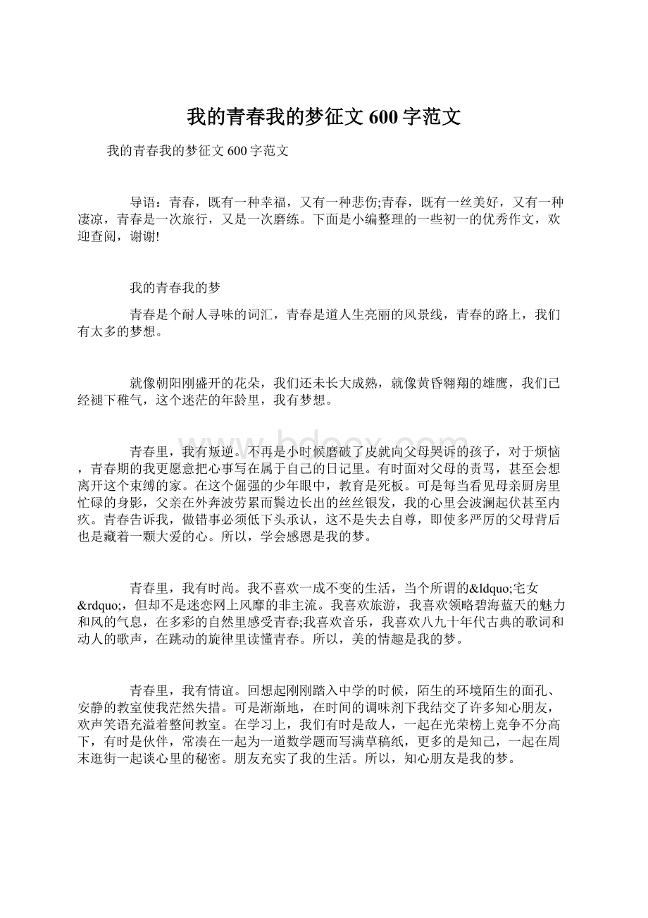 我的青春我的梦征文600字范文.docx