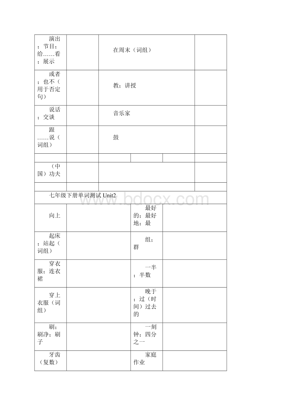 人教版英语七年级下册单词测试表.docx_第2页