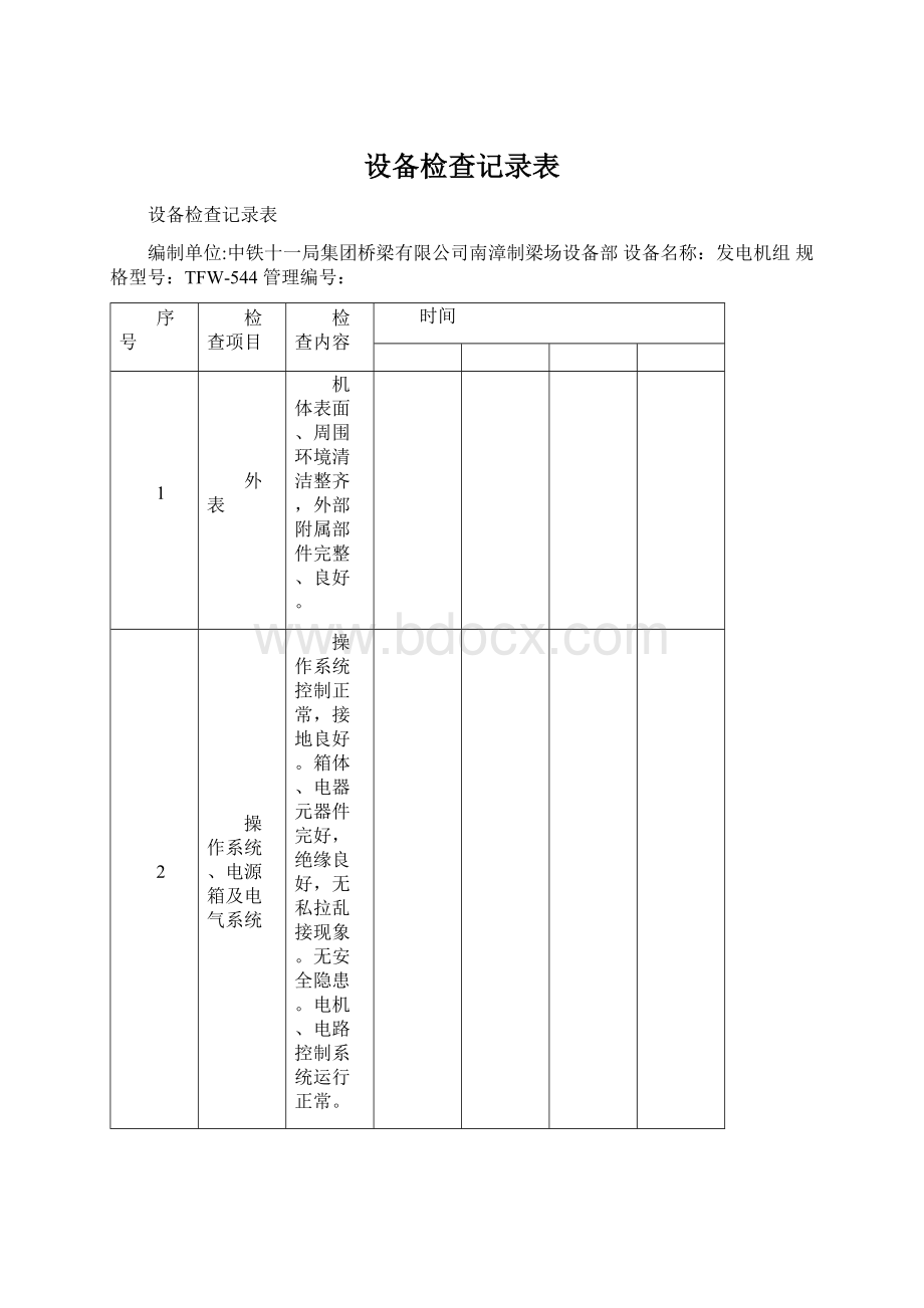 设备检查记录表Word格式.docx