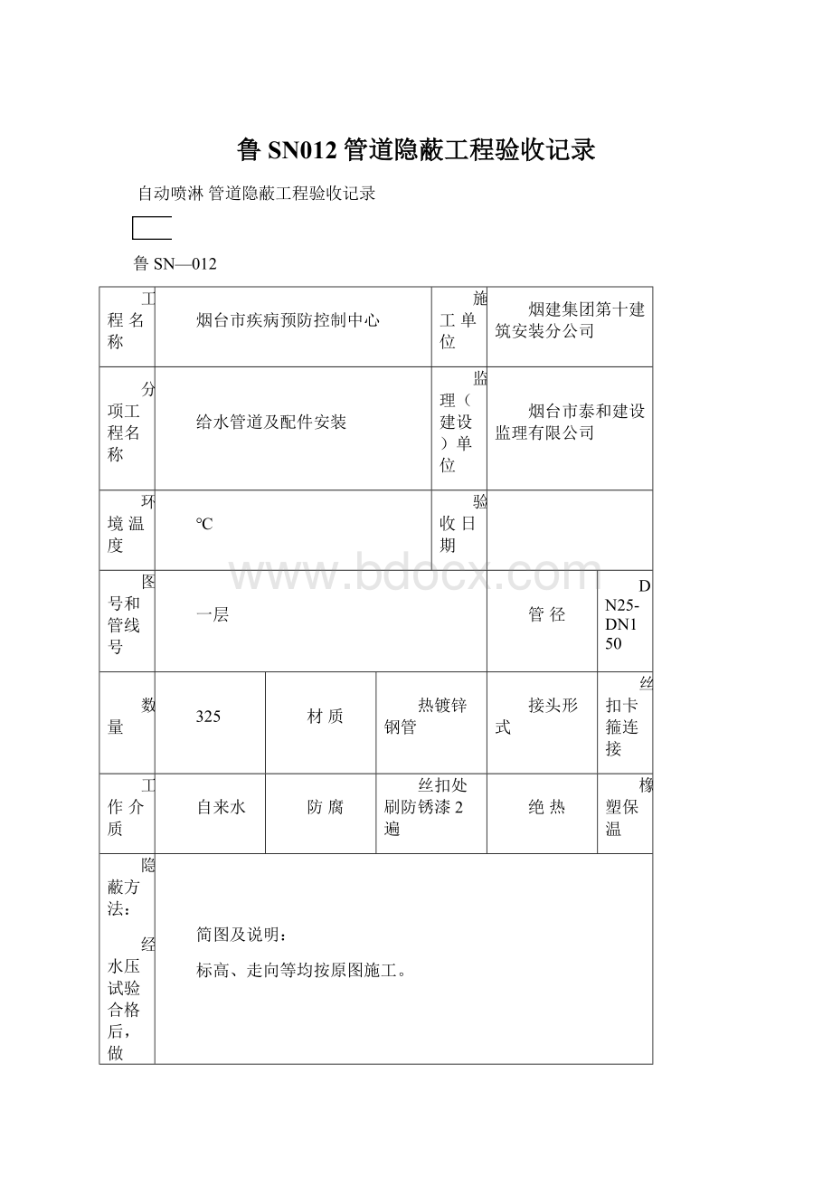 鲁SN012管道隐蔽工程验收记录Word文档下载推荐.docx