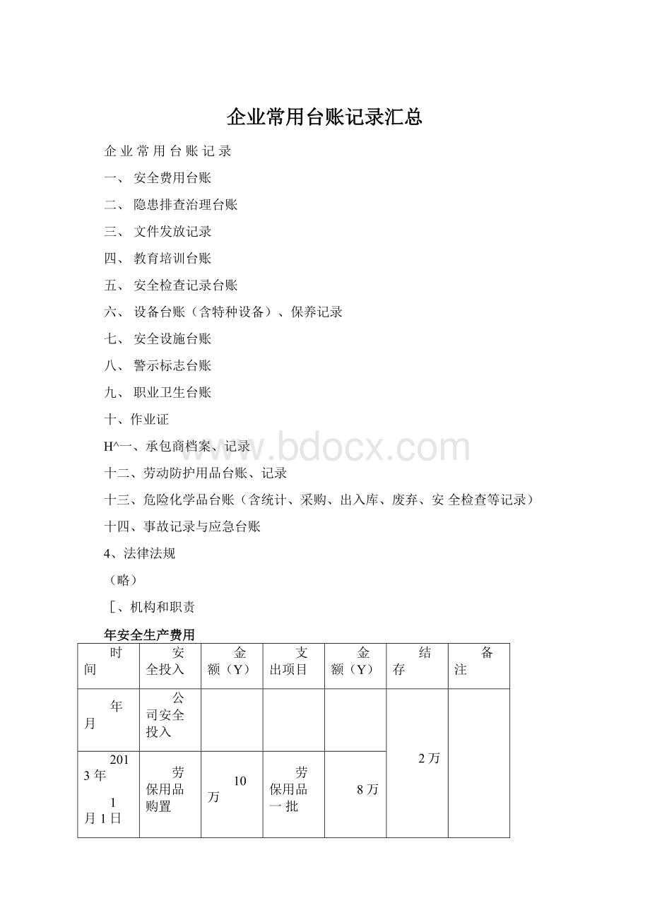 企业常用台账记录汇总.docx