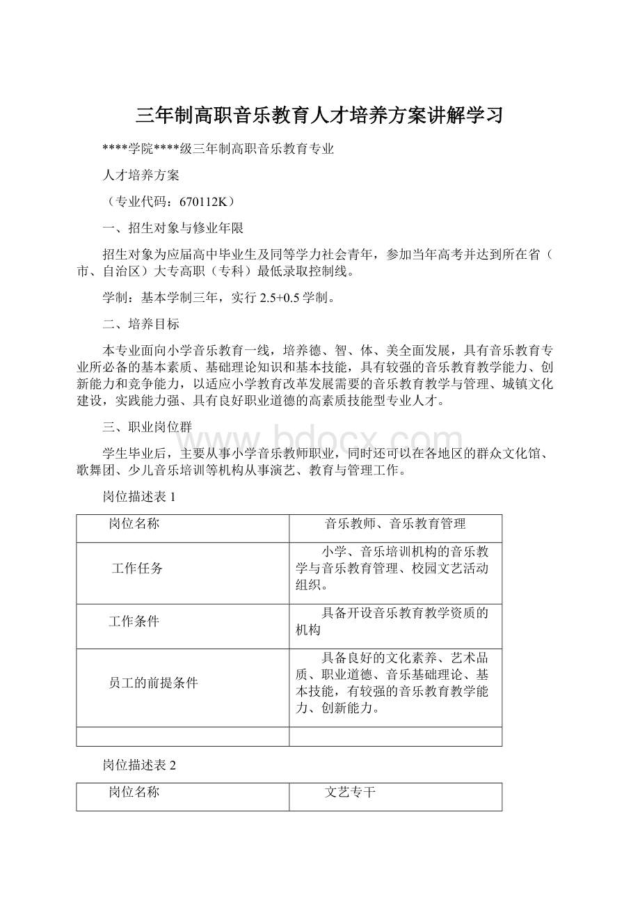 三年制高职音乐教育人才培养方案讲解学习.docx