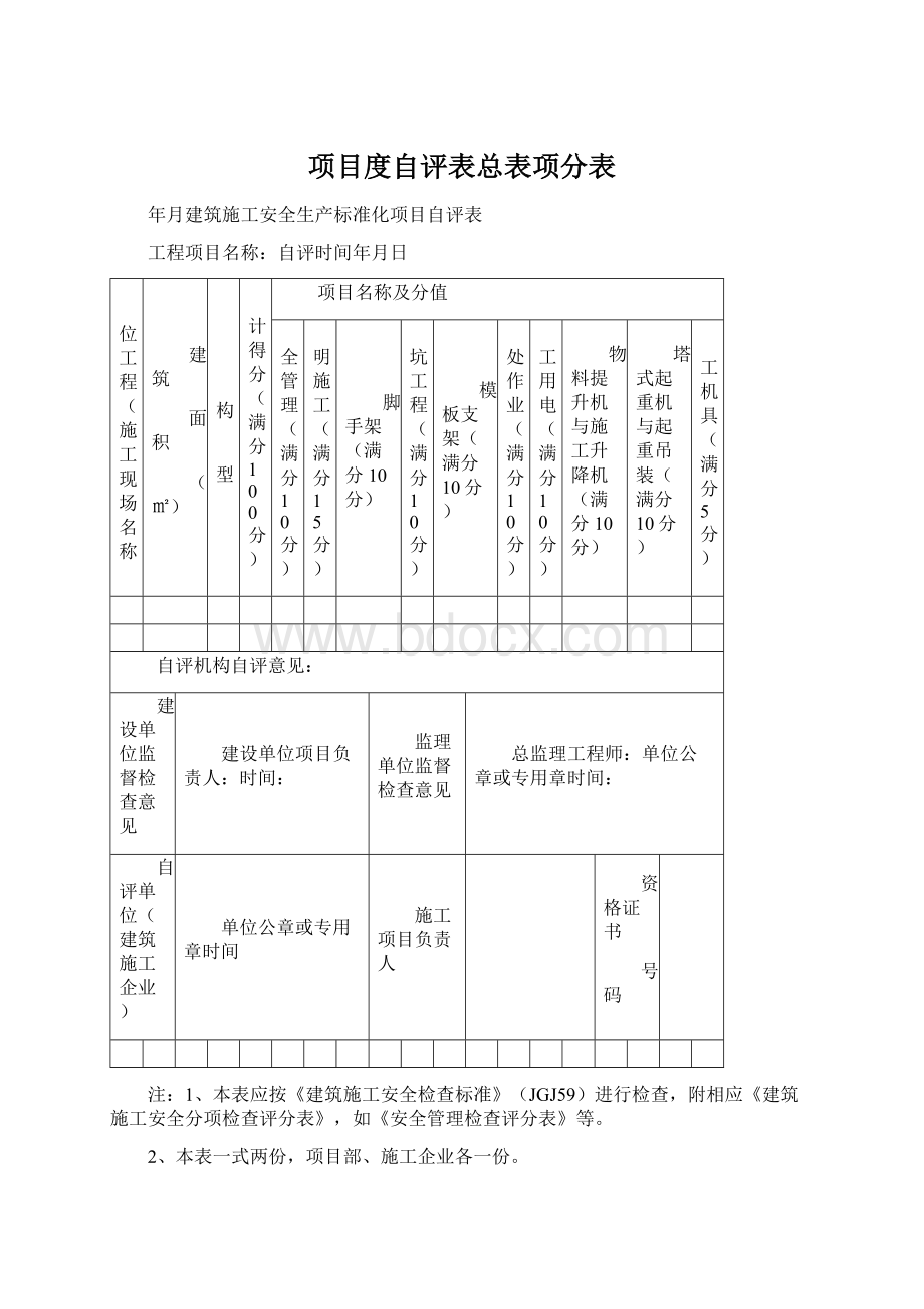 项目度自评表总表项分表.docx