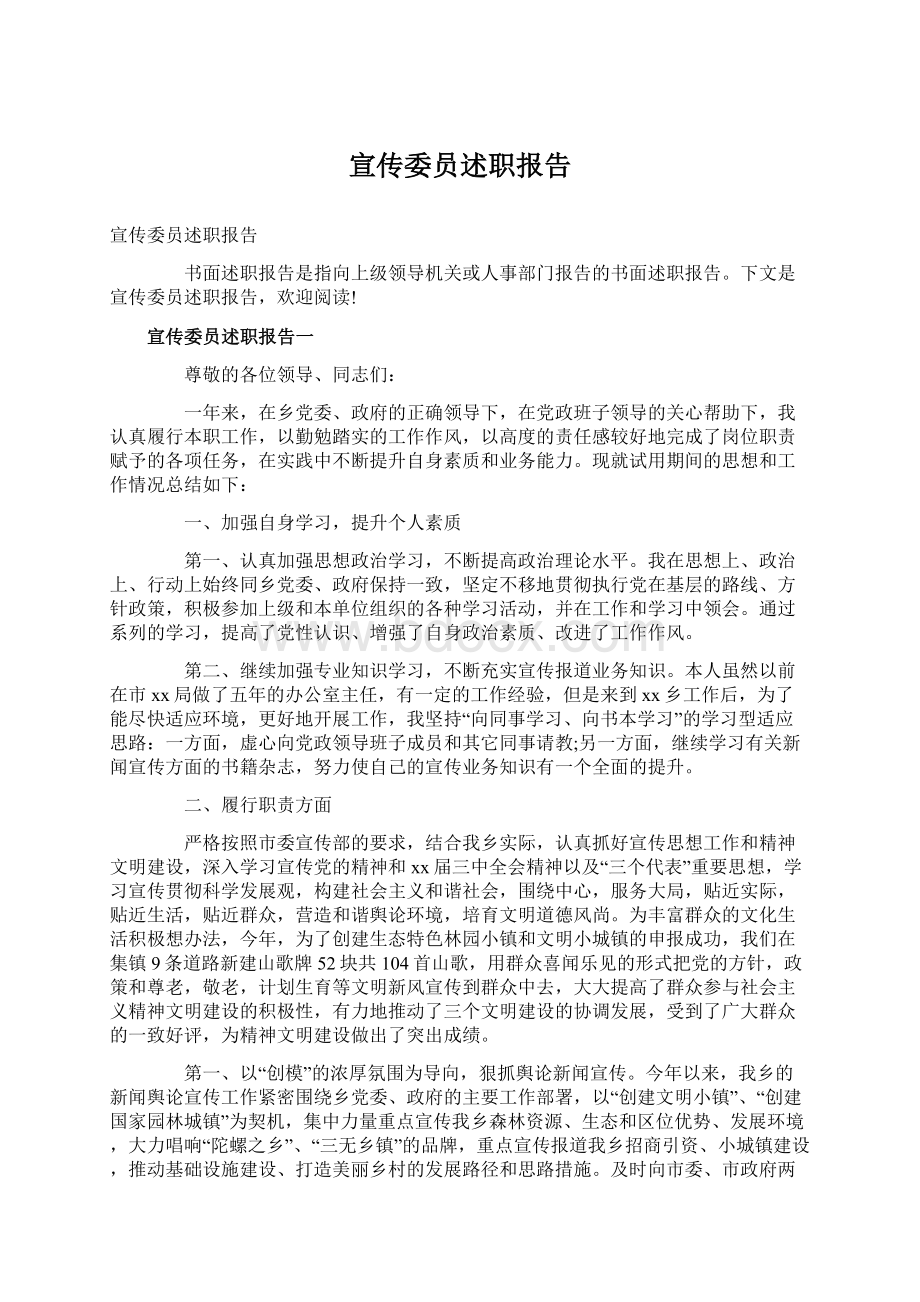 宣传委员述职报告Word格式.docx_第1页