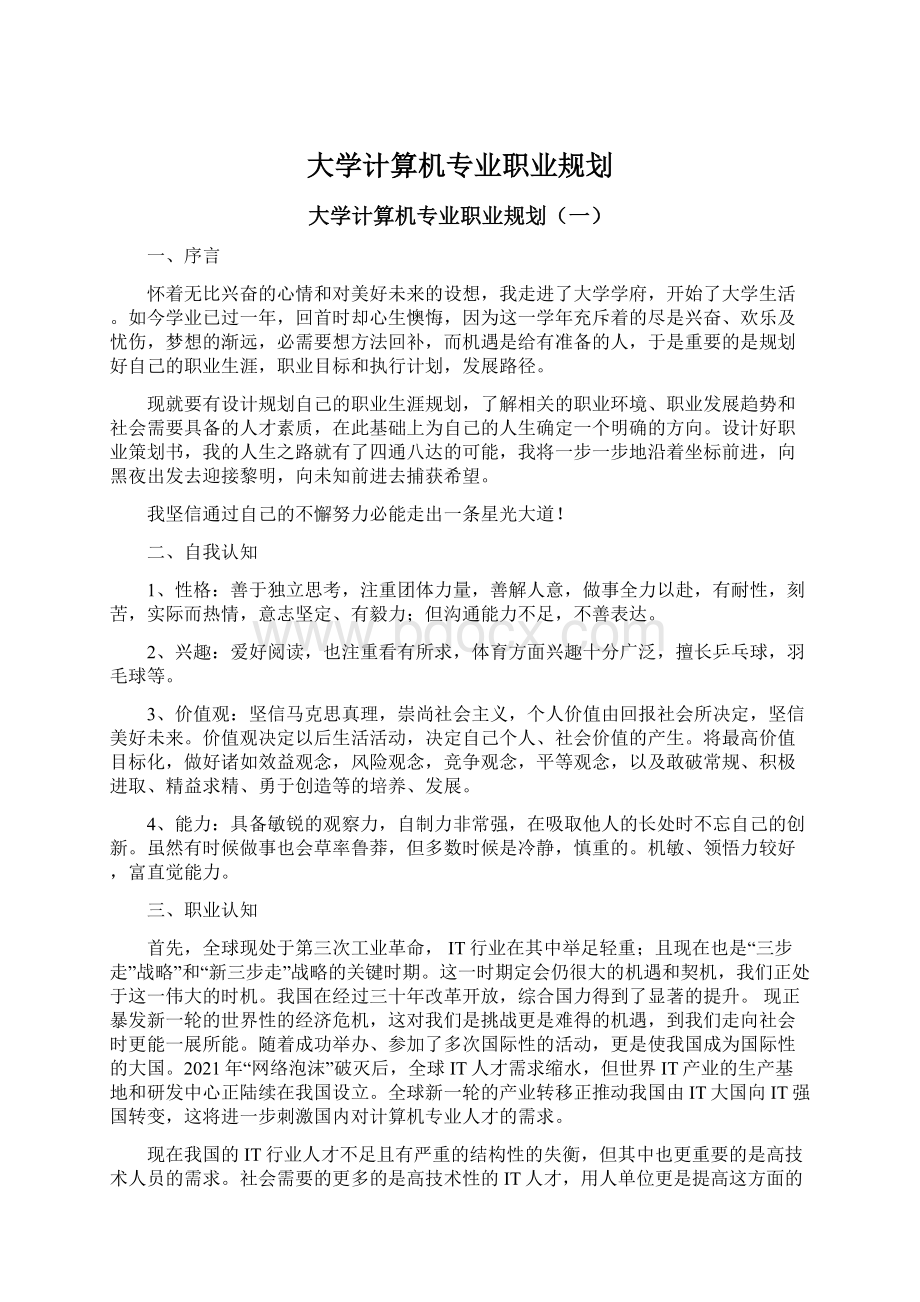 大学计算机专业职业规划.docx_第1页