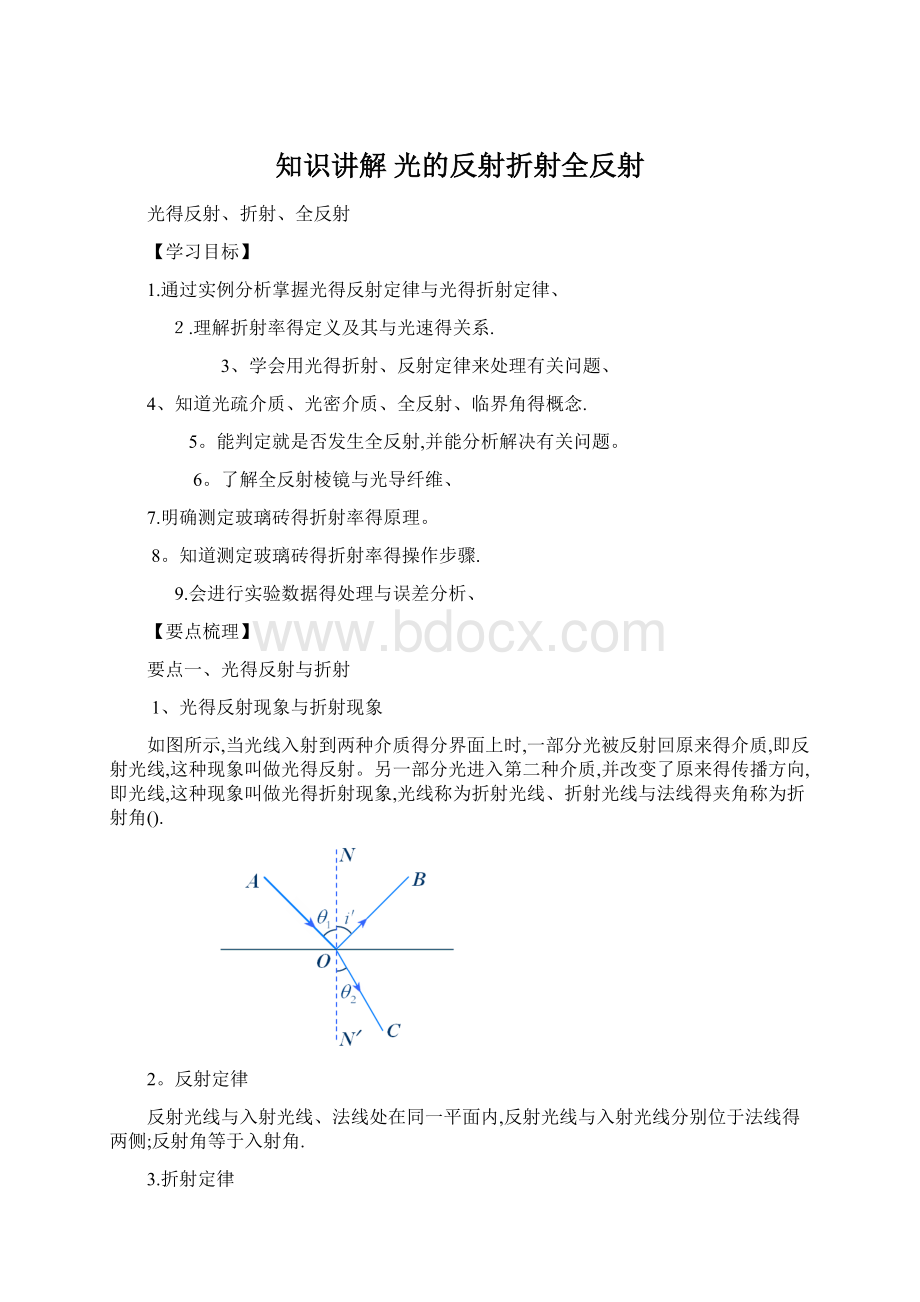 知识讲解 光的反射折射全反射.docx_第1页