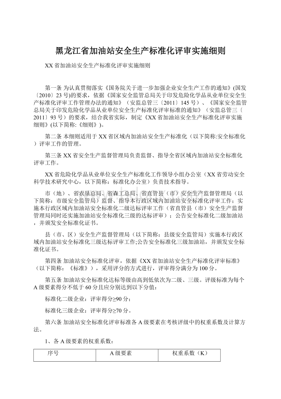 黑龙江省加油站安全生产标准化评审实施细则.docx_第1页