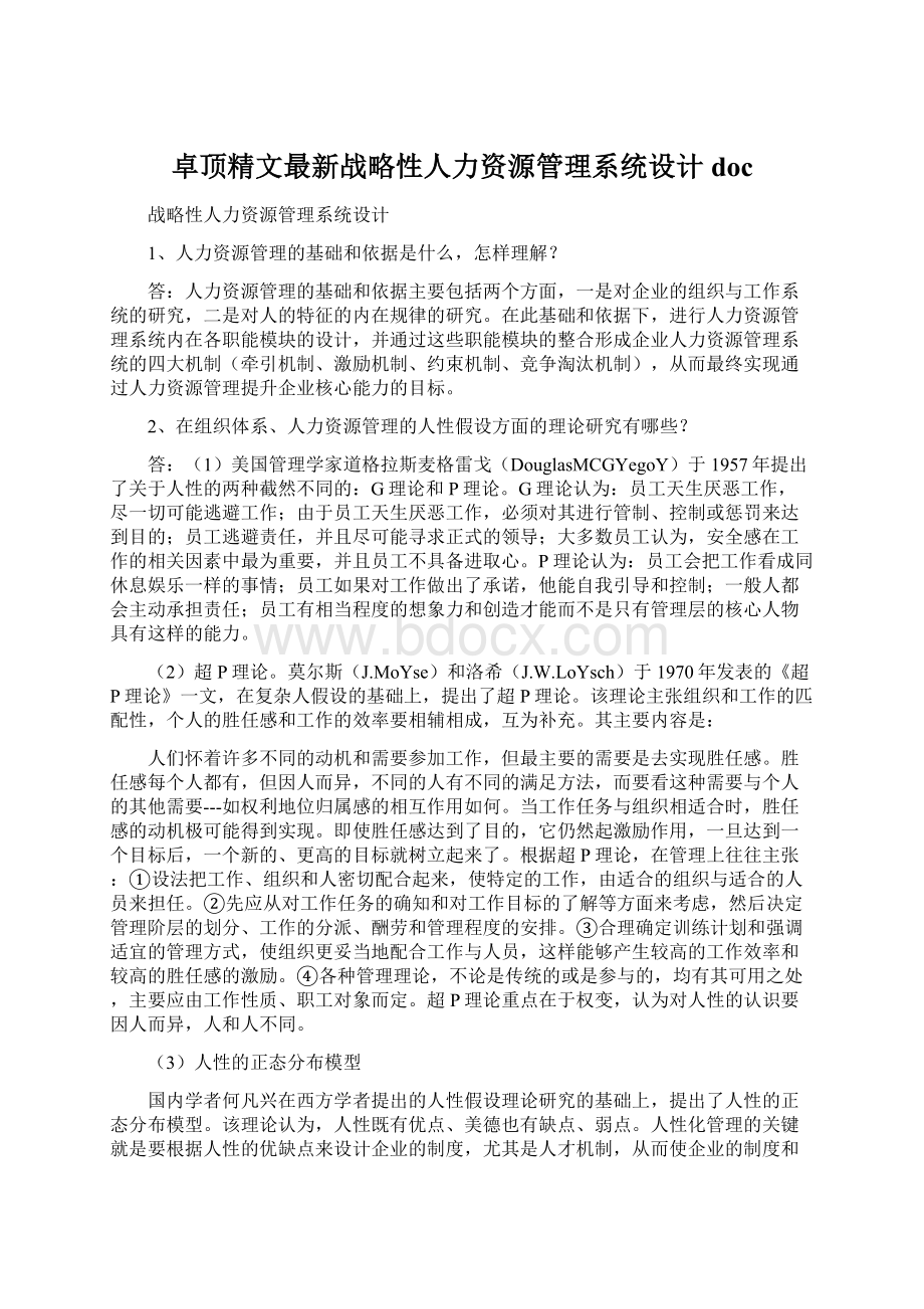 卓顶精文最新战略性人力资源管理系统设计doc文档格式.docx