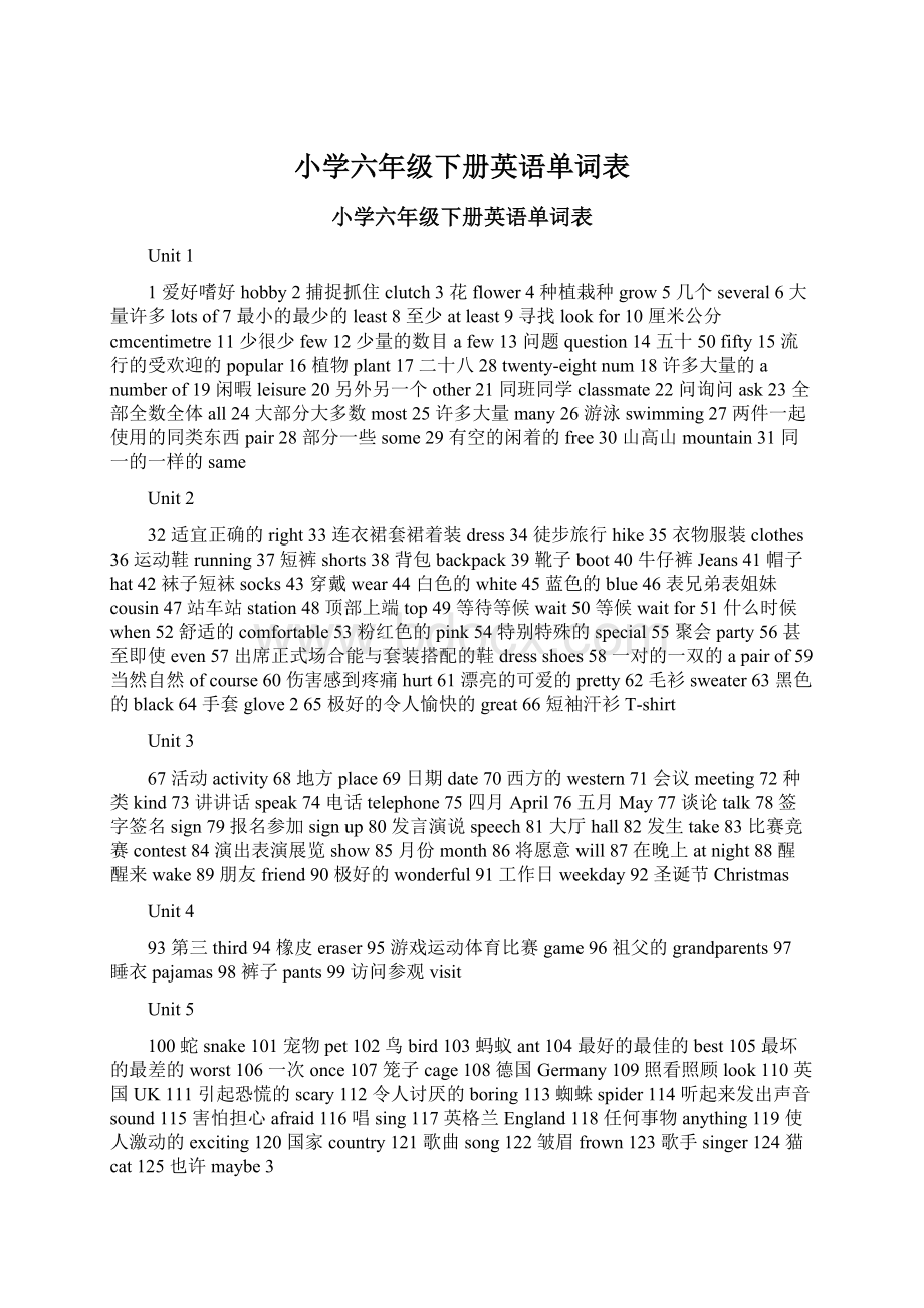 小学六年级下册英语单词表Word下载.docx_第1页