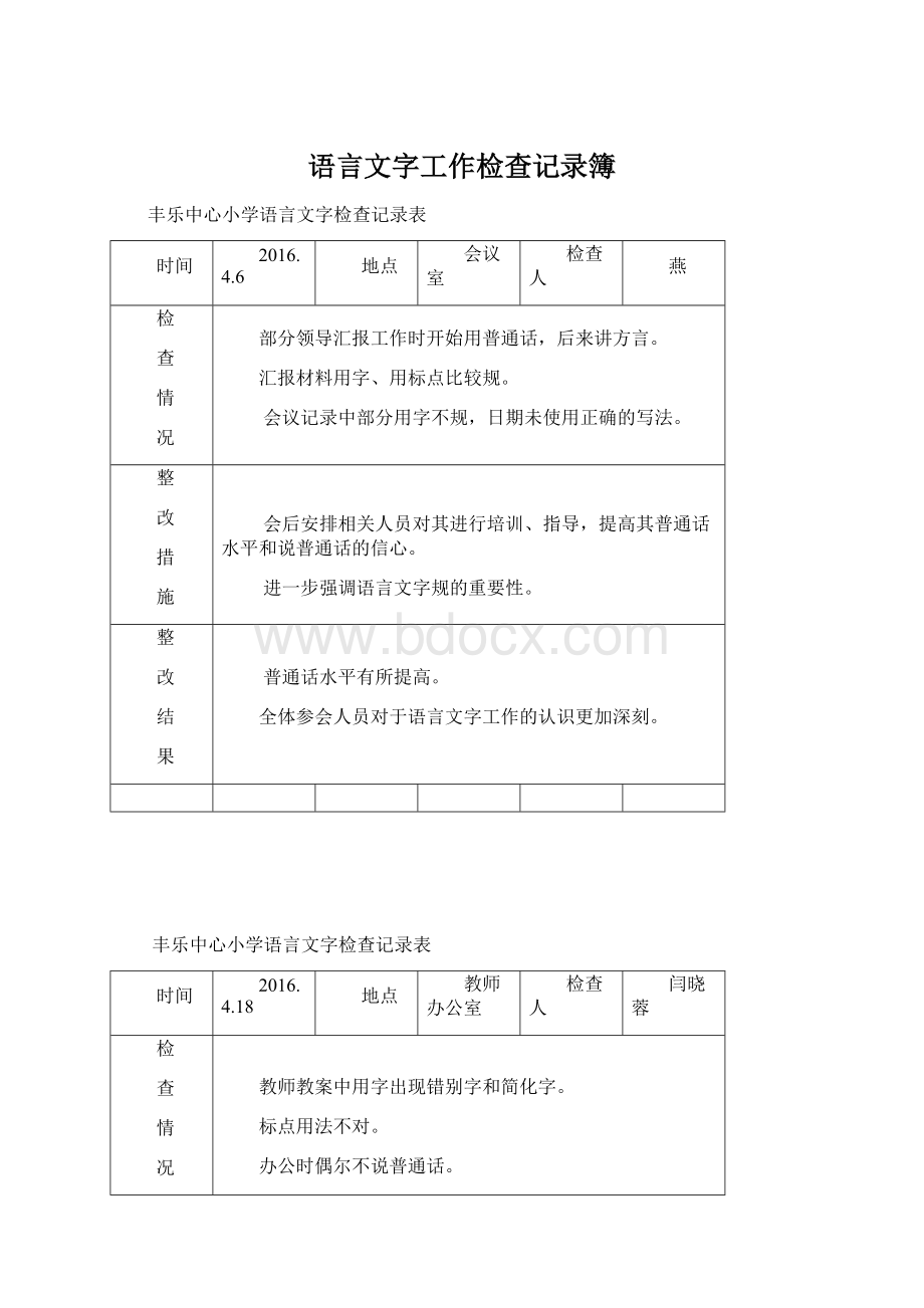 语言文字工作检查记录簿.docx_第1页