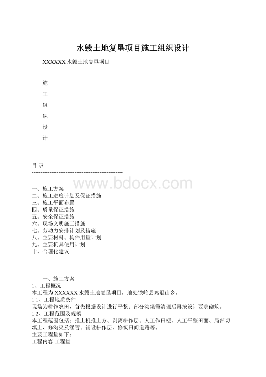 水毁土地复垦项目施工组织设计Word格式.docx_第1页