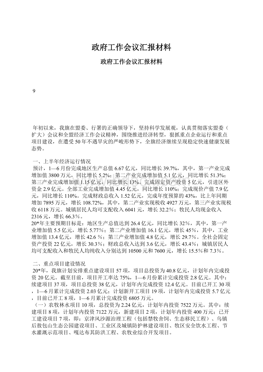 政府工作会议汇报材料.docx