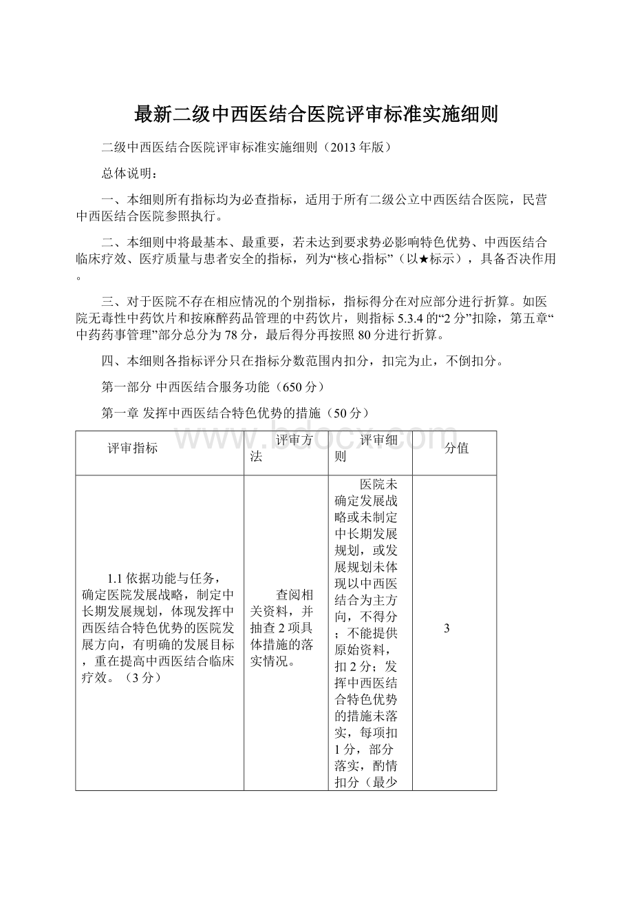 最新二级中西医结合医院评审标准实施细则文档格式.docx_第1页