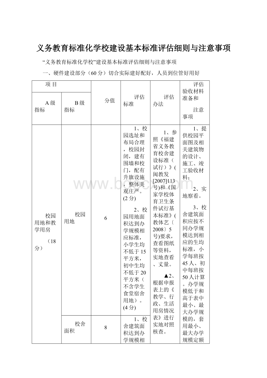 义务教育标准化学校建设基本标准评估细则与注意事项Word文件下载.docx