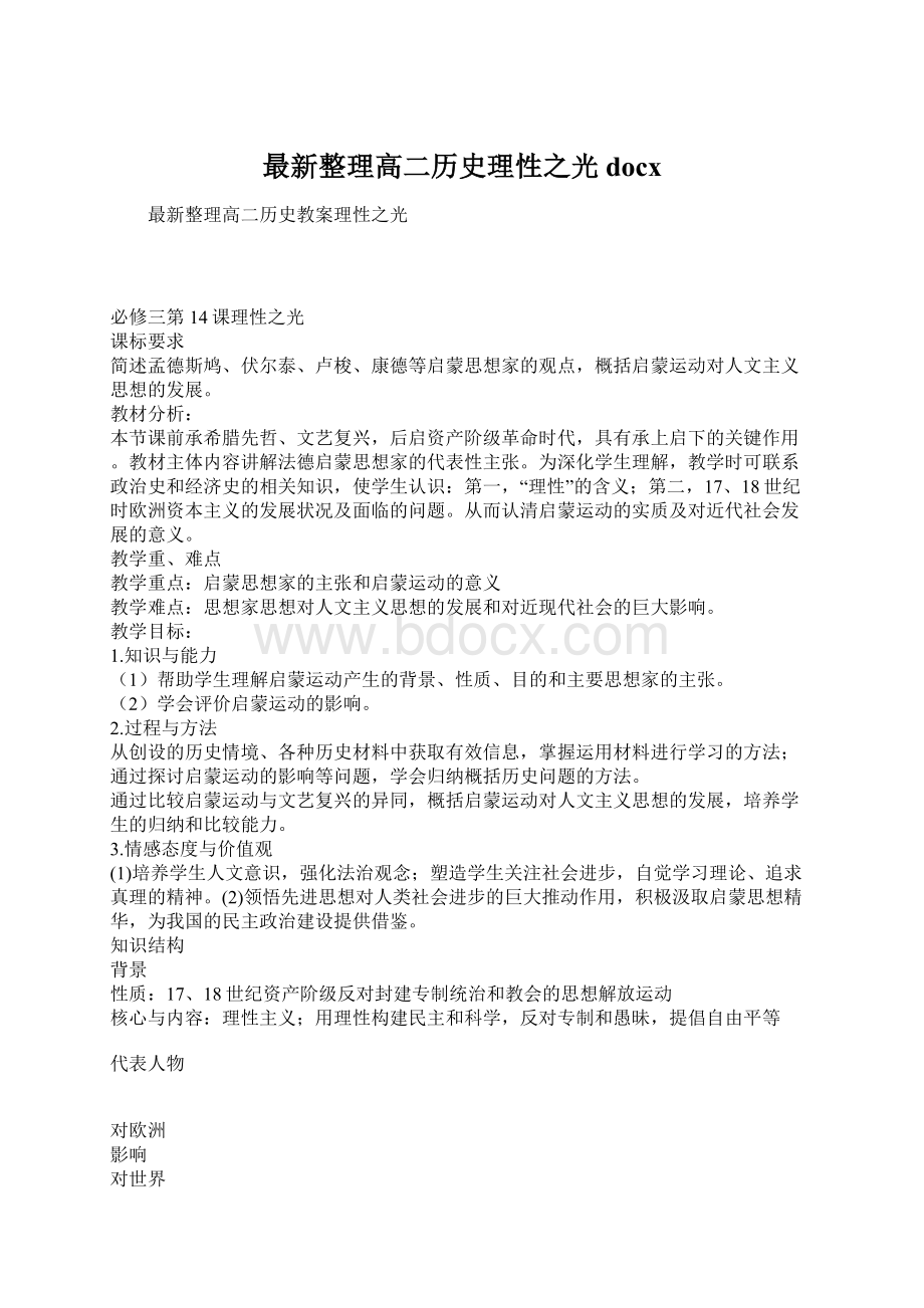 最新整理高二历史理性之光docx.docx