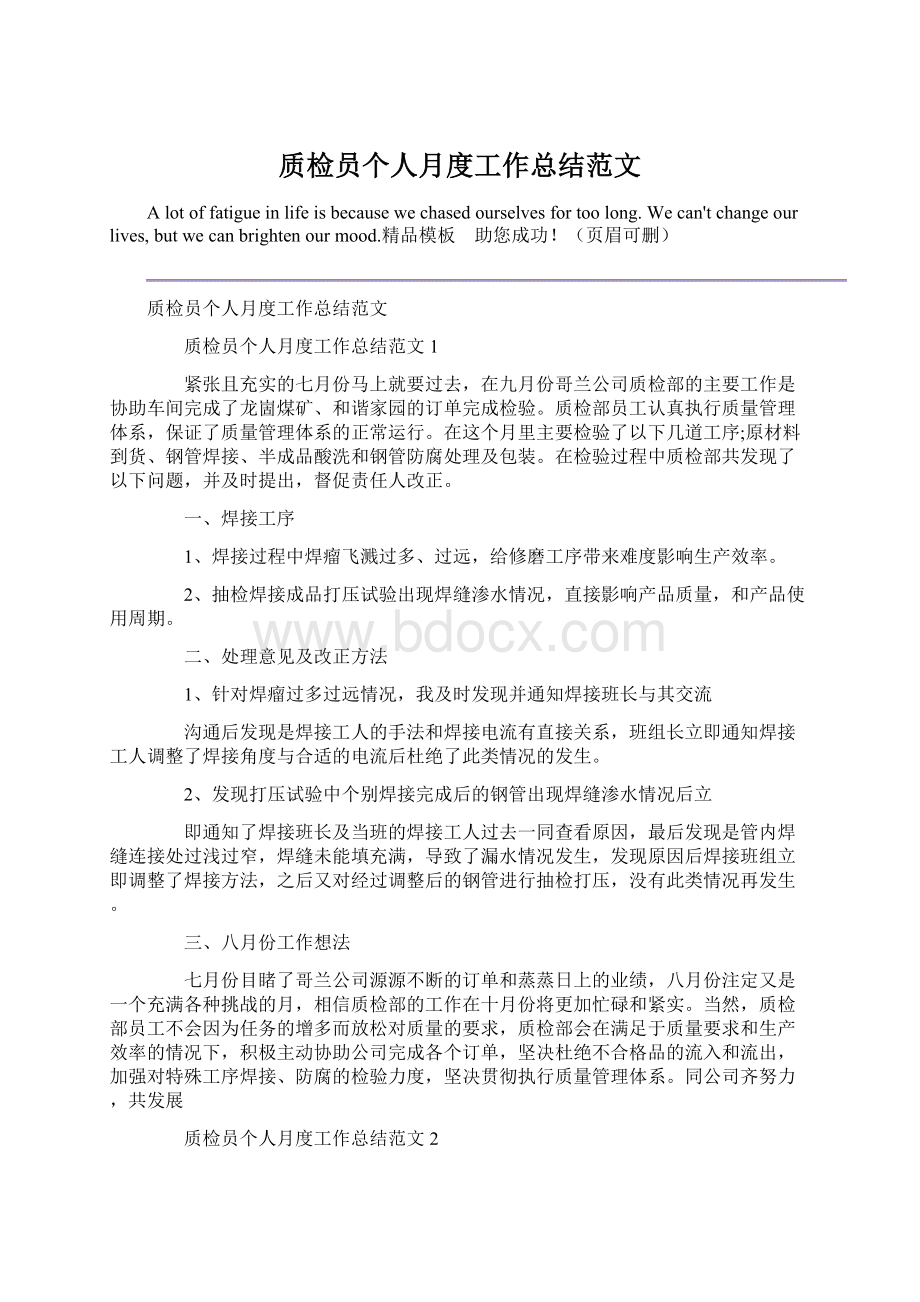 质检员个人月度工作总结范文.docx