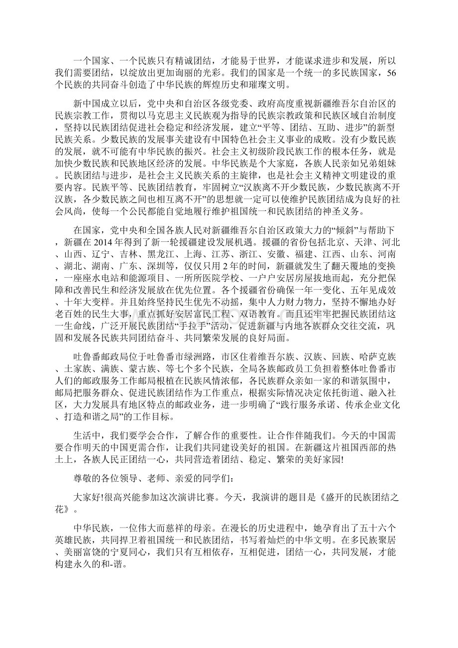 民族团结发言稿精选多篇Word文档格式.docx_第2页