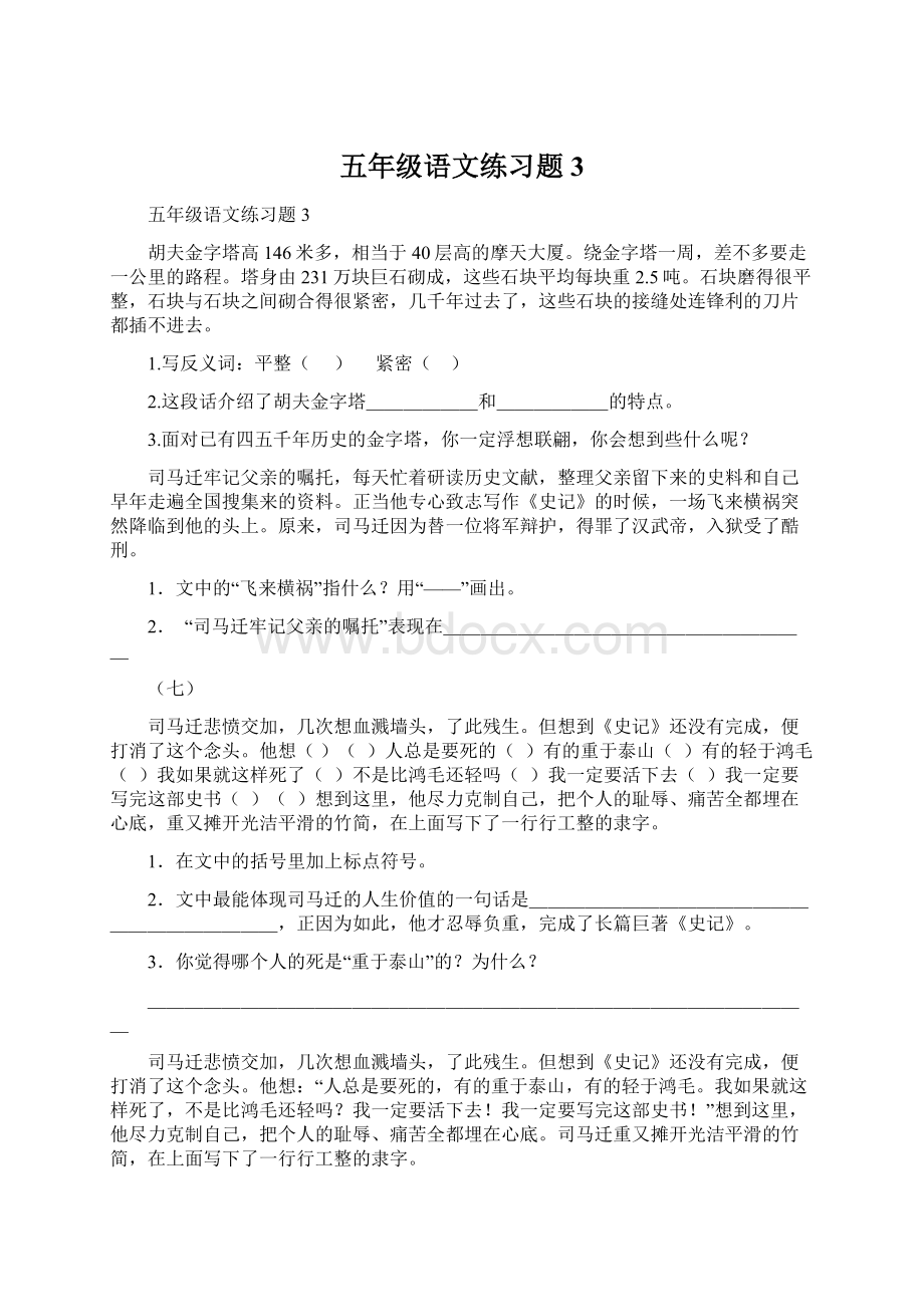 五年级语文练习题3.docx