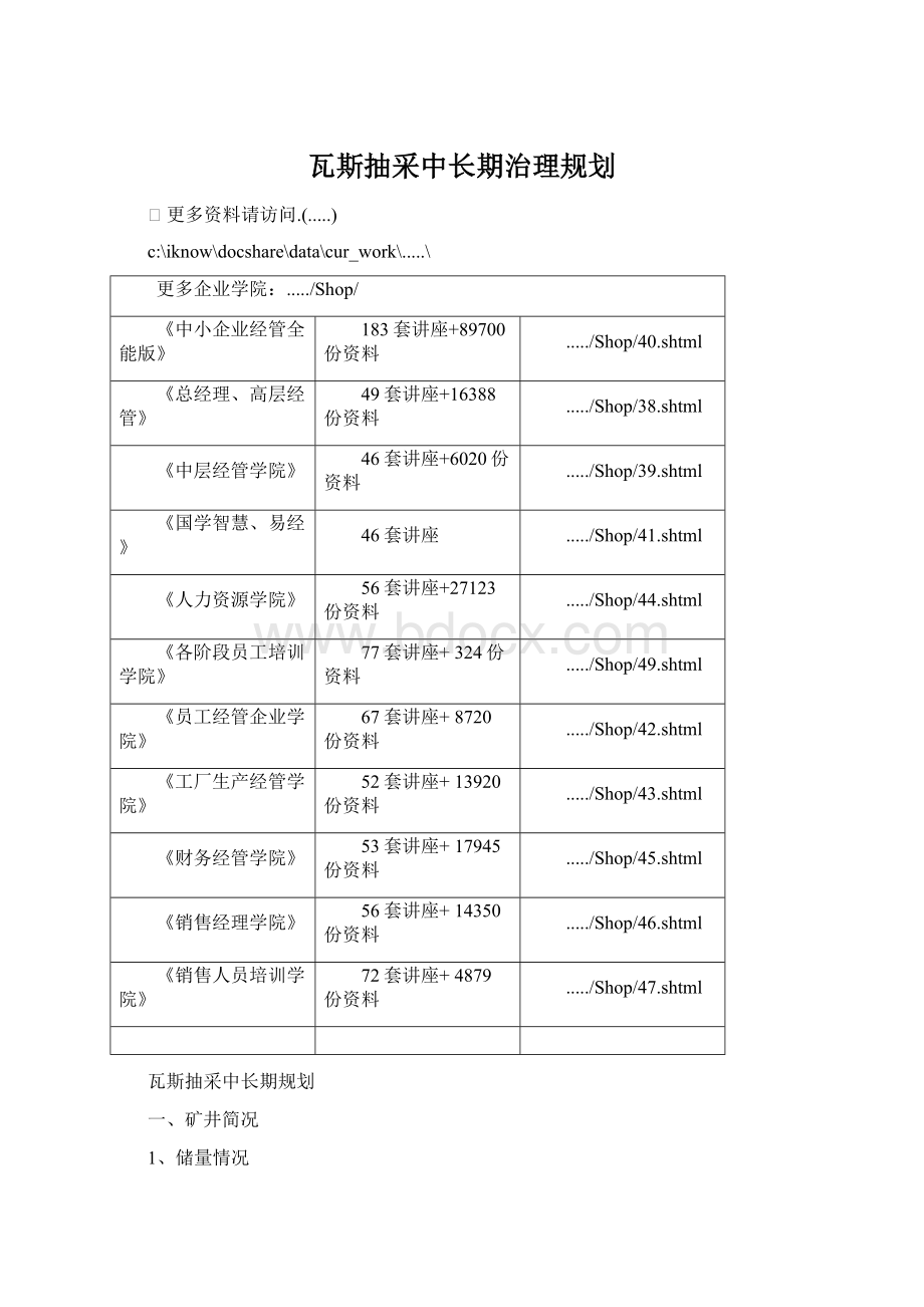 瓦斯抽采中长期治理规划Word格式文档下载.docx