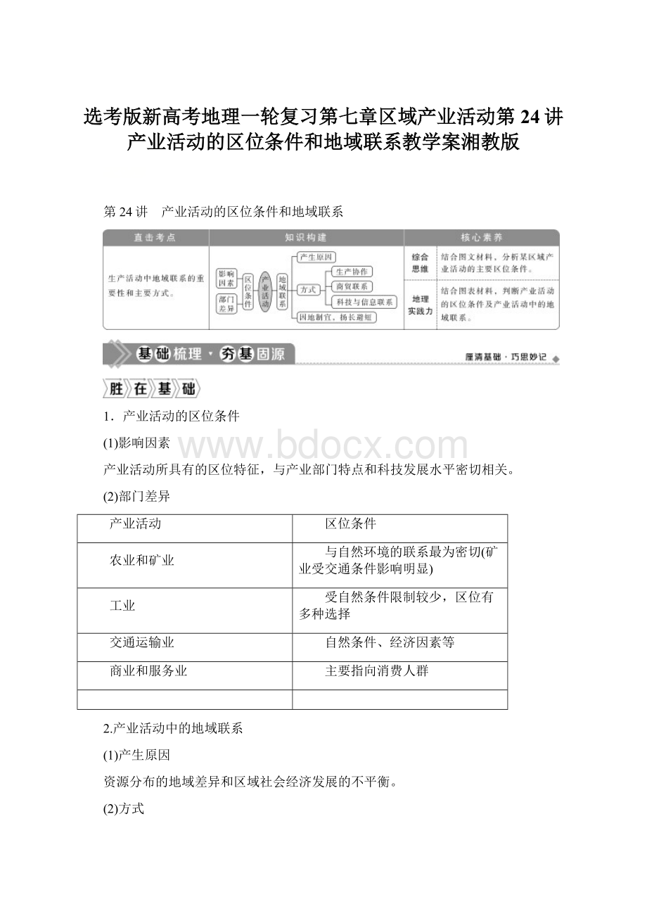 选考版新高考地理一轮复习第七章区域产业活动第24讲产业活动的区位条件和地域联系教学案湘教版.docx