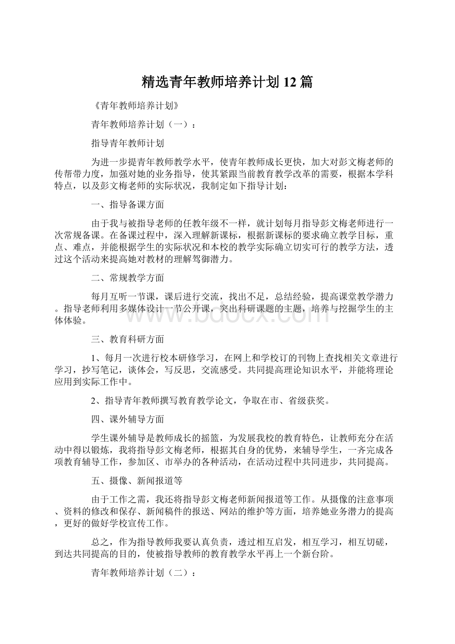 精选青年教师培养计划12篇.docx_第1页