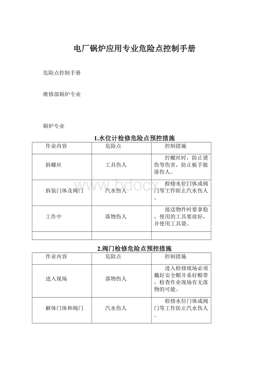 电厂锅炉应用专业危险点控制手册.docx_第1页