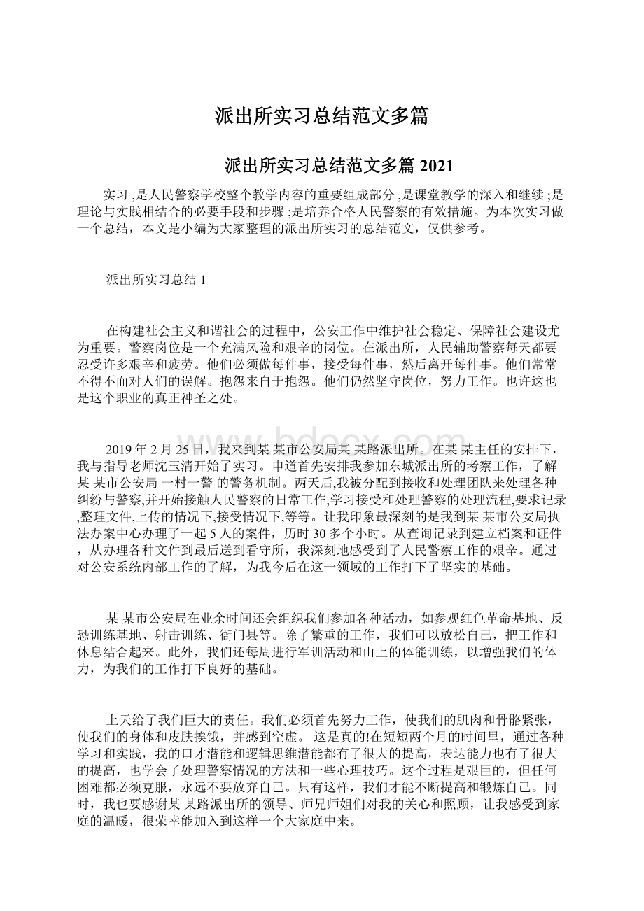 派出所实习总结范文多篇Word文档格式.docx_第1页