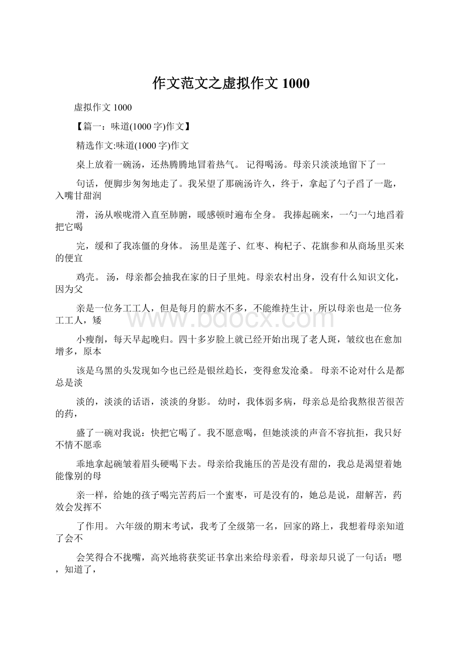 作文范文之虚拟作文1000Word格式文档下载.docx_第1页