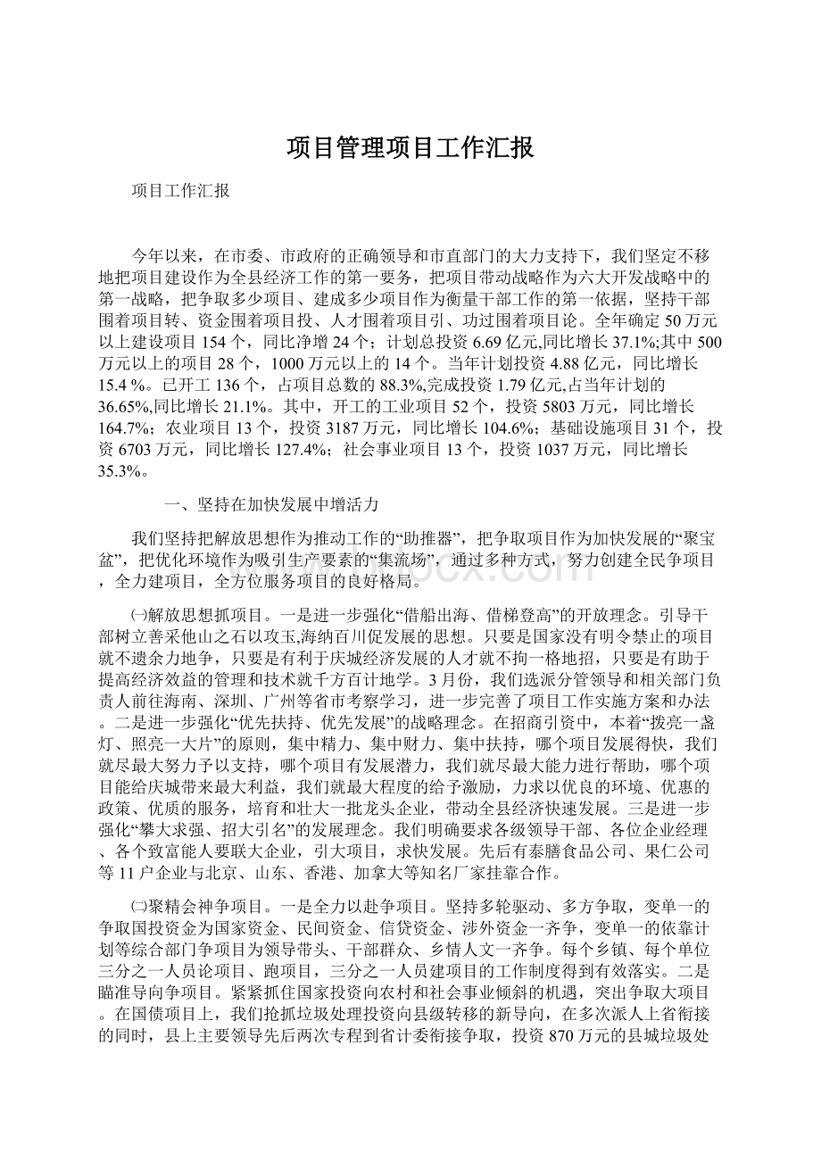 项目管理项目工作汇报Word格式.docx