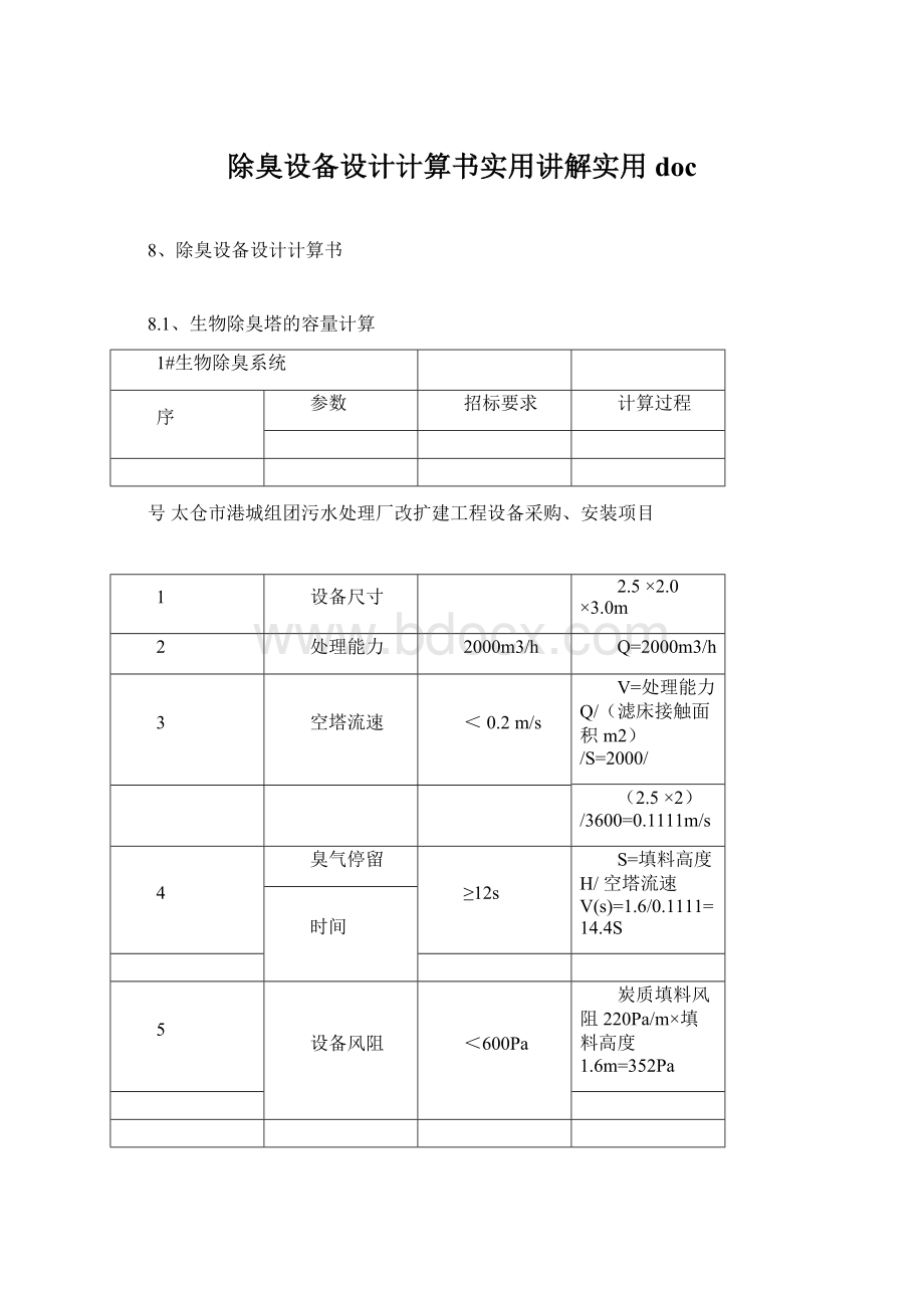 除臭设备设计计算书实用讲解实用docWord下载.docx