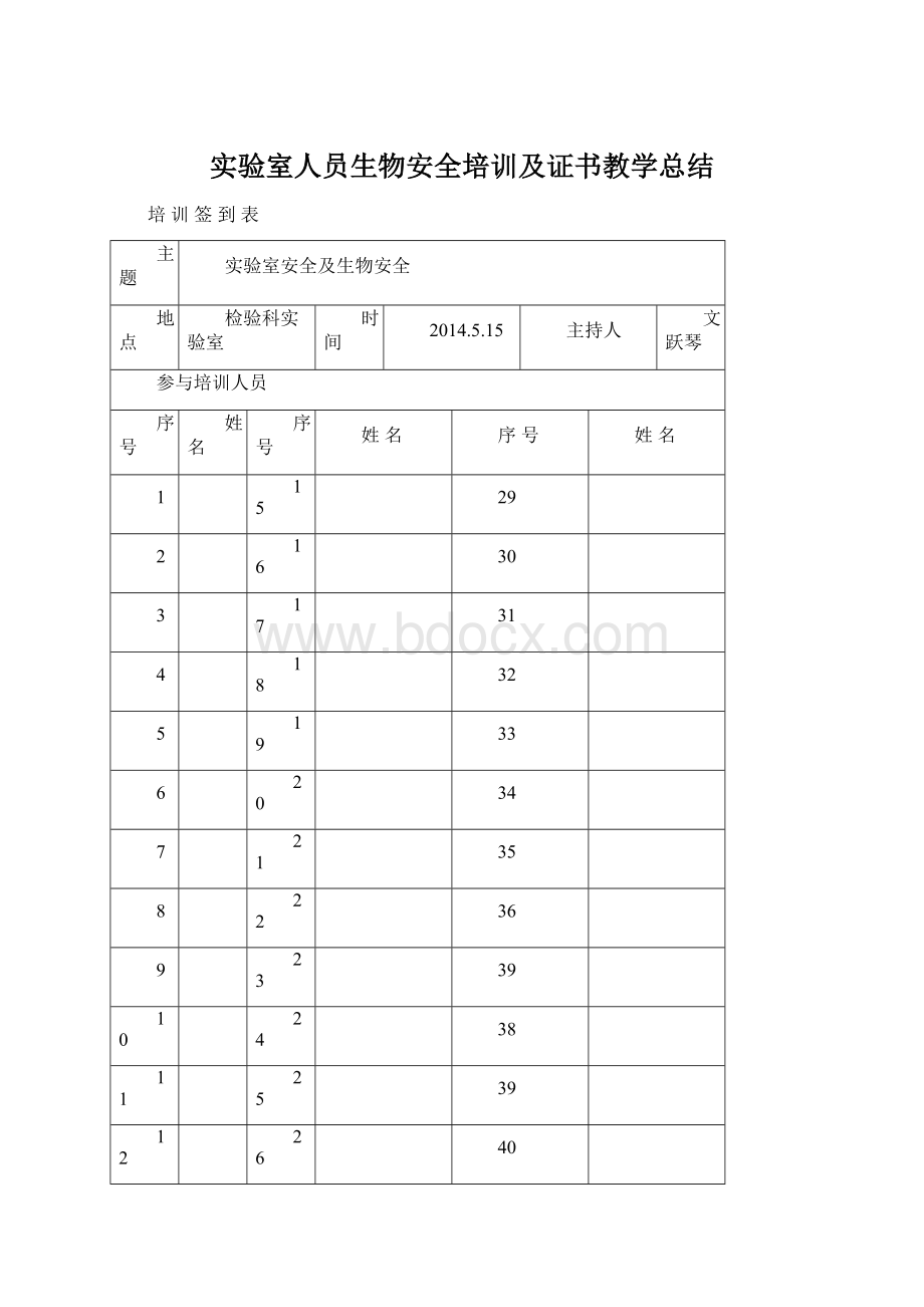 实验室人员生物安全培训及证书教学总结.docx